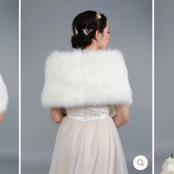 Tulip Bridal White Faux Fur Stole - Picture 3 of 9